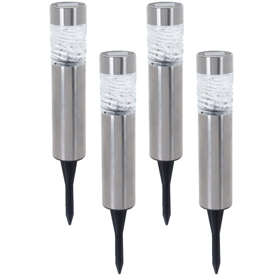 Pro Garden Prikspotje - 4 Stuks - Solar Tuinverlichting - RVS - 39 Cm