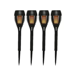 Halloween - Lumineo Tuinfakkels - 4 Stuks - Solar - Zwart - Vlameffect - 27 Cm