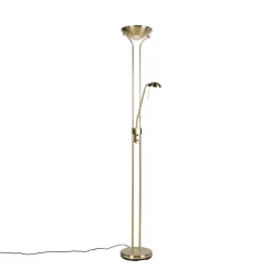 QAZQA Vloerlamp Goud Met Leeslamp Incl. LED En Dimmer - Diva 2