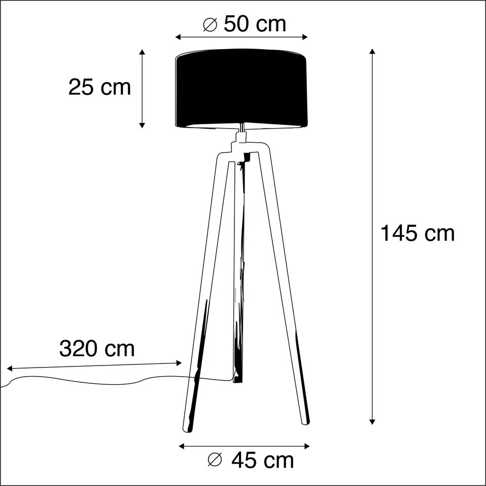 QAZQA Vloerlamp Tripod Zwart Hout Met Zwarte Kap 50 Cm - Puros - Afbeelding 3