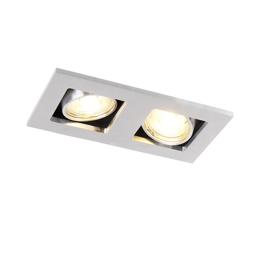QAZQA Inbouwspot Staal Rechthoekig 2-lichts - Qure