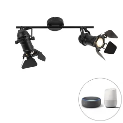 QAZQA Smart Spot Zwart Incl. WiFi GU10 2-lichts Met Kleppen - Movie