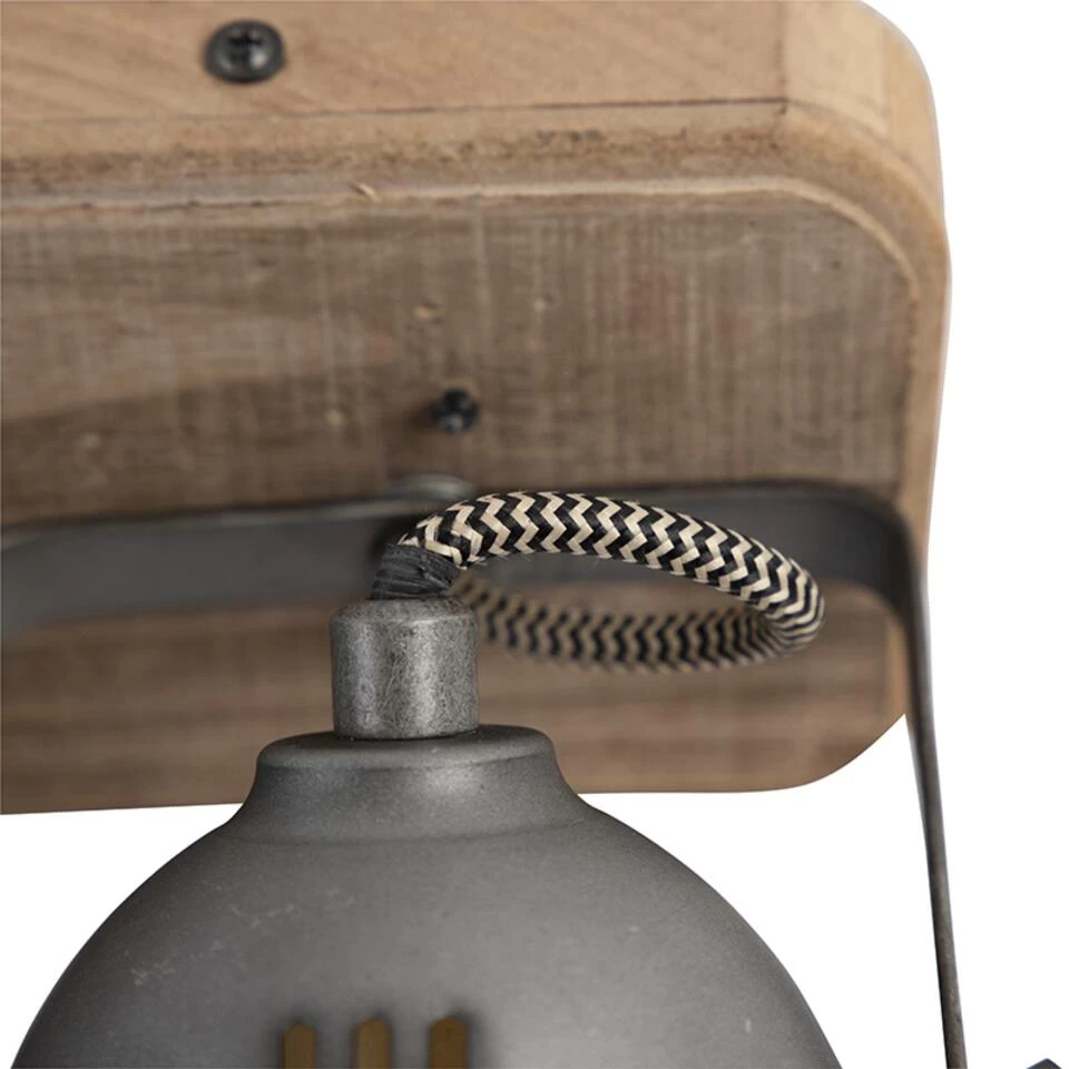 QAZQA Industriële Spot Staal Met Hout Kantelbaar 2-lichts - Emado - Afbeelding 4