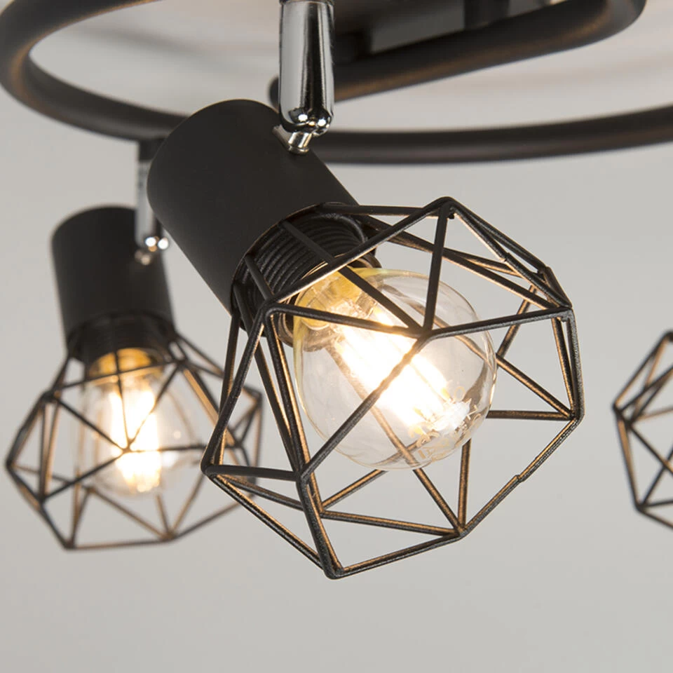 QAZQA Art Deco Spot Zwart Draai- En Kantelbaar 3-lichts - Mosh - Afbeelding 2