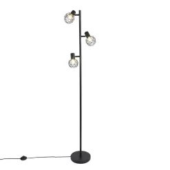 QAZQA Design Vloerlamp Zwart 3-lichts Verstelbaar - Mesh - Zwart