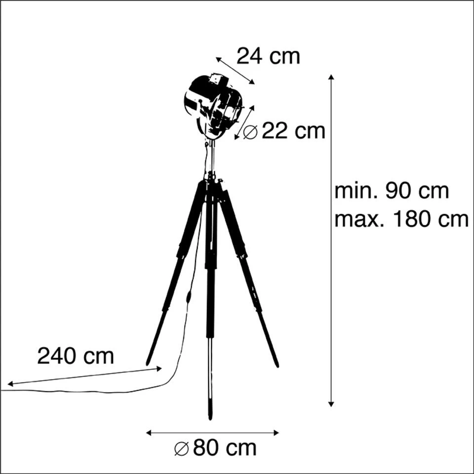 QAZQA Tripod Vloerlamp Staal Met Hout Studiospot - Shiny - Afbeelding 3