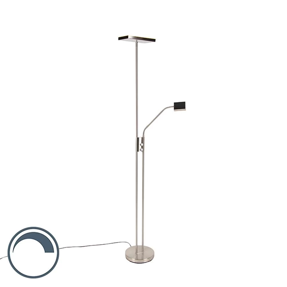 QAZQA Moderne Vloerlamp Incl. LED En Dimmer Met Leeslamp - Uplighter Jazzy