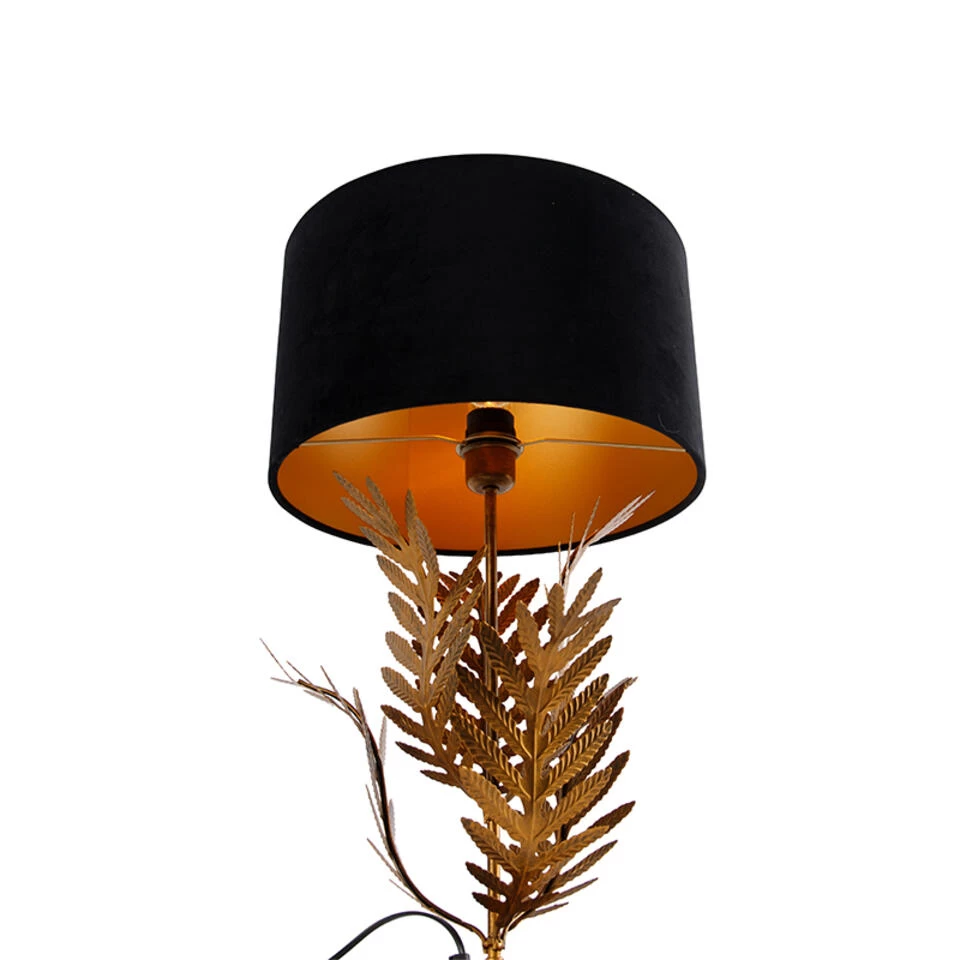 QAZQA Vintage Tafellamp Goud Met Velours Kap Zwart 35 Cm - Botanica - Afbeelding 2