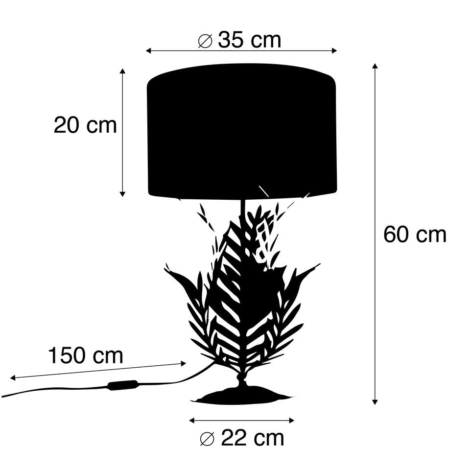 QAZQA Vintage Tafellamp Goud Met Velours Kap Zwart 35 Cm - Botanica - Afbeelding 3