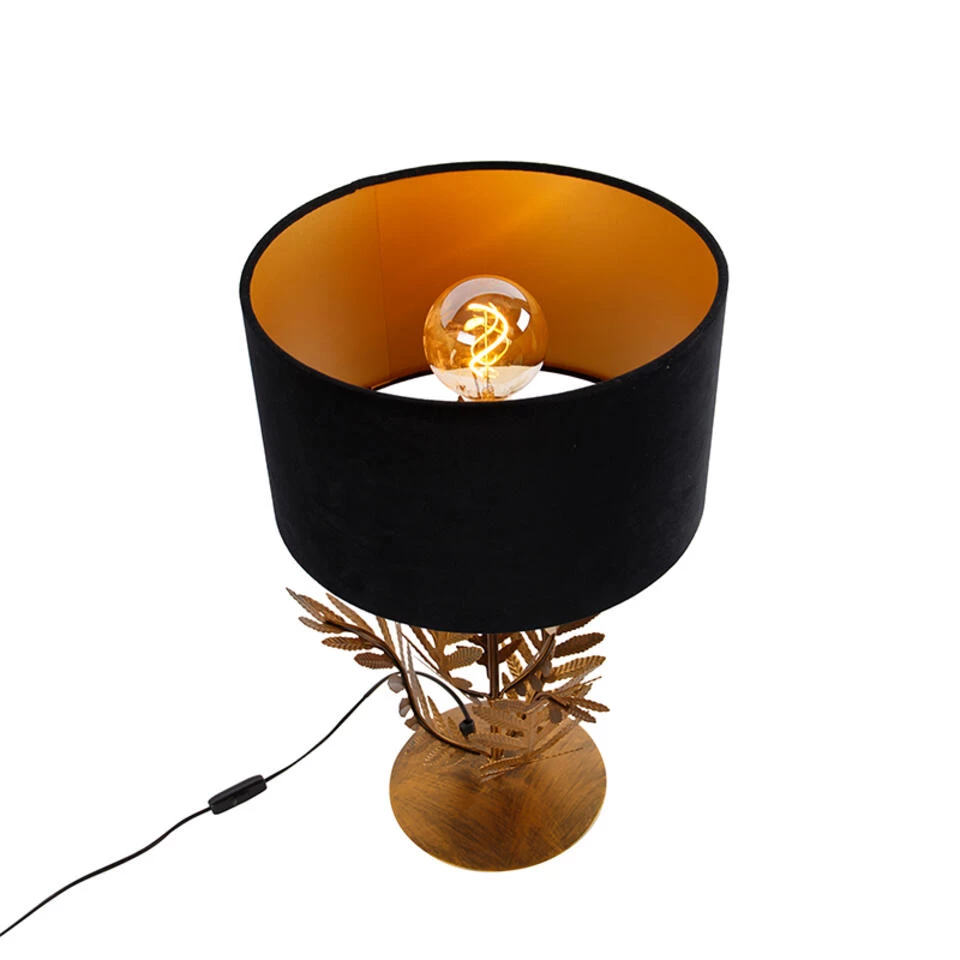 QAZQA Vintage Tafellamp Goud Met Velours Kap Zwart 35 Cm - Botanica - Afbeelding 4