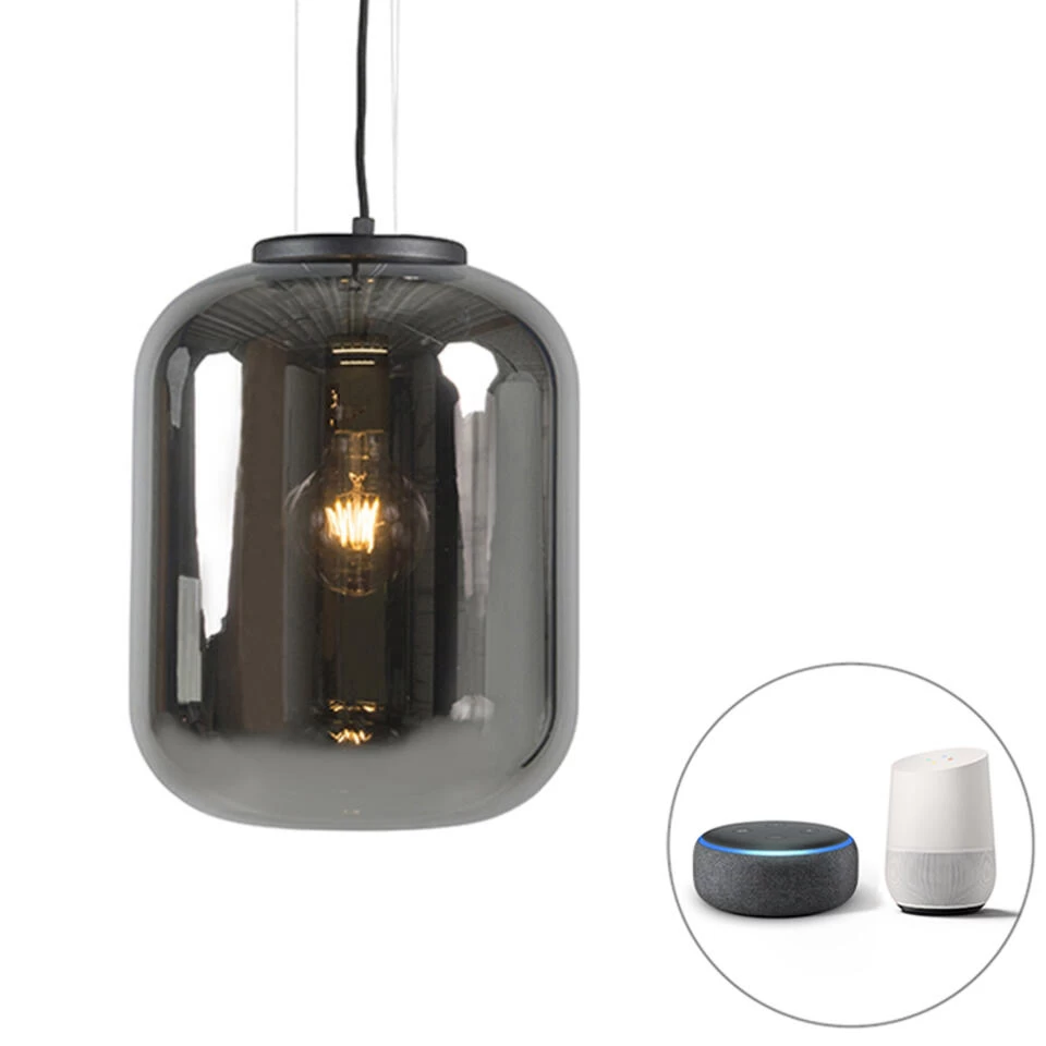 QAZQA Smart Hanglamp Zwart Met Smoke Glas Incl. WiFi A60 - Bliss