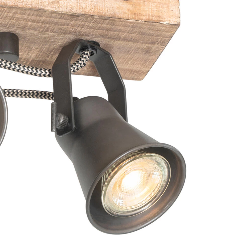 QAZQA Landelijke Spot Zwart Met Hout 4-lichts Verstelbaar - Jelle - Afbeelding 4