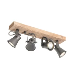 QAZQA Landelijke Spot Zwart Met Hout 4-lichts Verstelbaar - Jelle