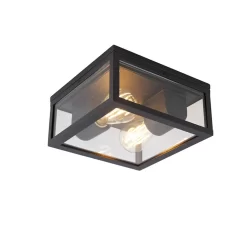 QAZQA Industriële Plafondlamp Zwart IP44 2-lichts - Charlois
