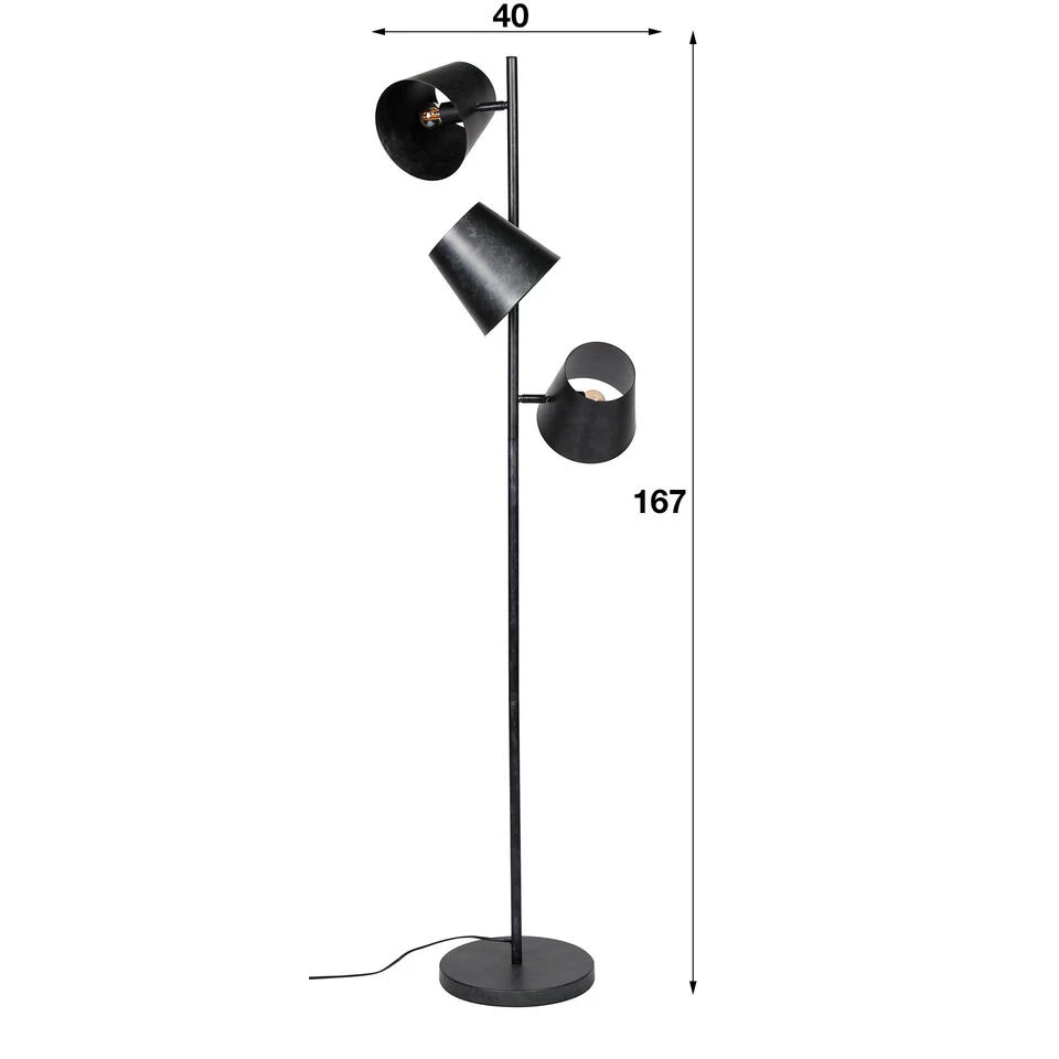 Industriële Vloerlamp Carta 3-lichts Zwart Metaal 167x40x167 Cm Metaal - Afbeelding 3