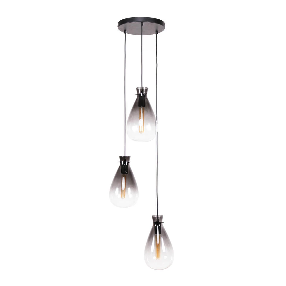 Industriële Hanglamp Veronica Getrapt 3-lichts Smokey Glass 40x40x150 Cm