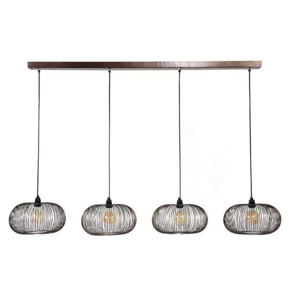 Industriële Hanglamp Jill 4-lichts Koper Bruin - 35x170x150 Cm - Metaal - Zwart