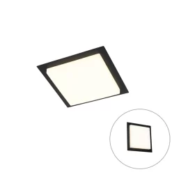 QAZQA Moderne Plafondlamp Zwart Vierkant Incl. LED IP44 - Lys