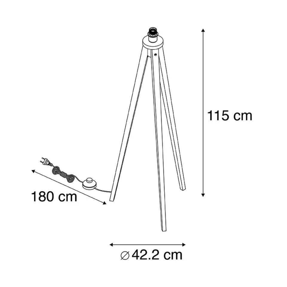 QAZQA Landelijke Vloerlamp Tripod Vintage Hout - Tripod Classic - Afbeelding 3