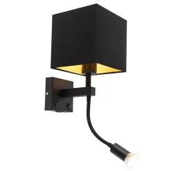 QAZQA Moderne Wandlamp Zwart Met USB En Vierkante Zwarte Kap - Zeno