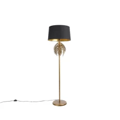 QAZQA Vintage Vloerlamp Goud Met Katoenen Kap Zwart - Botanica
