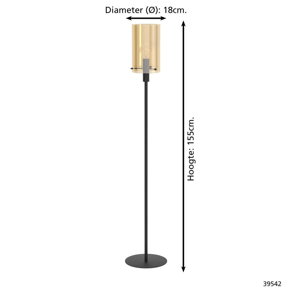 EGLO Polverara Vloerlamp - E27 - 155 Cm - Zwart/Amber - Afbeelding 4