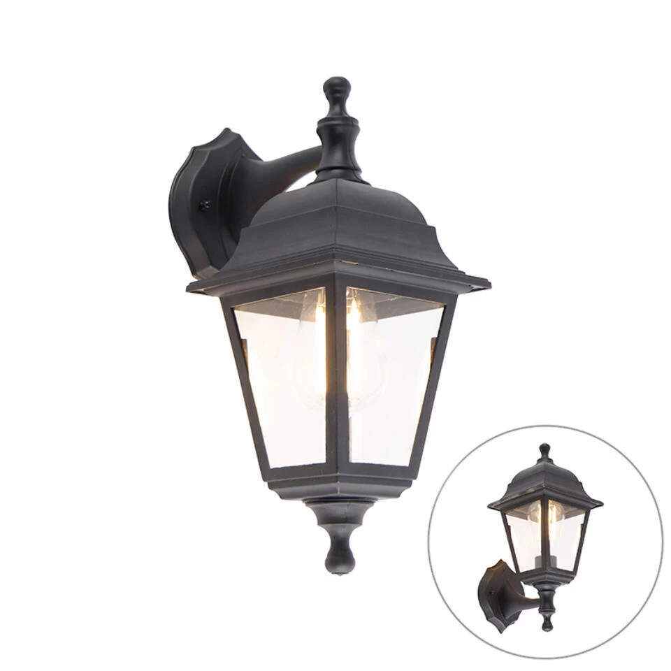 QAZQA Klassieke Buiten Wandlamp Zwart IP44 - Capital