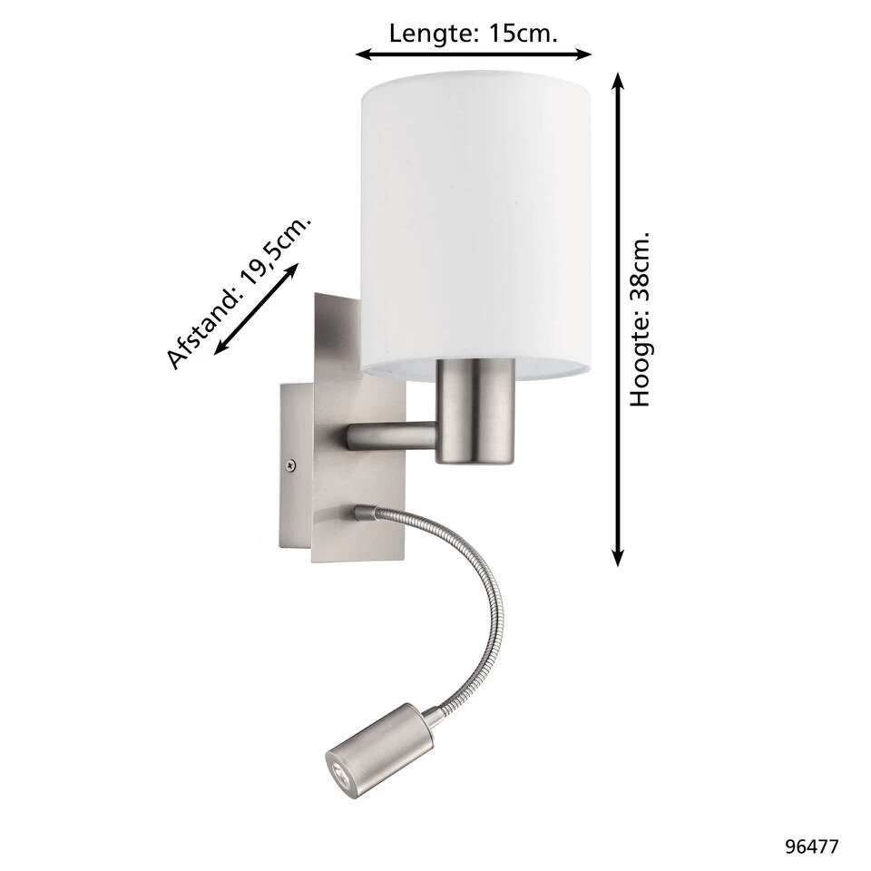 EGLO Pasteri Wandlamp - E27;LED - 38 Cm - Grijs/Wit - Afbeelding 4