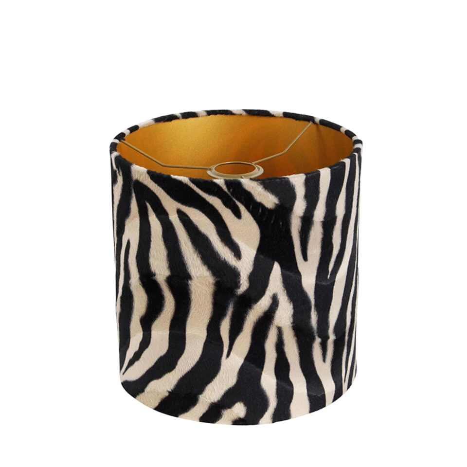 QAZQA Velours Lampenkap Zebra Dessin 25/25/25 Gouden Binnenkant - Afbeelding 2