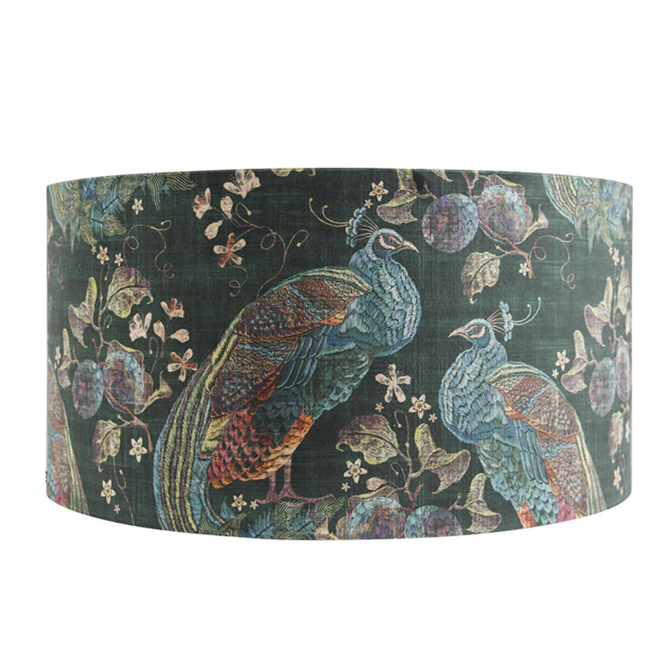 QAZQA Velours Lampenkap Pauw Groen 50/50/25 Gouden Binnenkant - Afbeelding 2