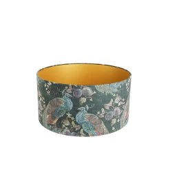 QAZQA Velours Lampenkap Pauw Groen 50/50/25 Gouden Binnenkant