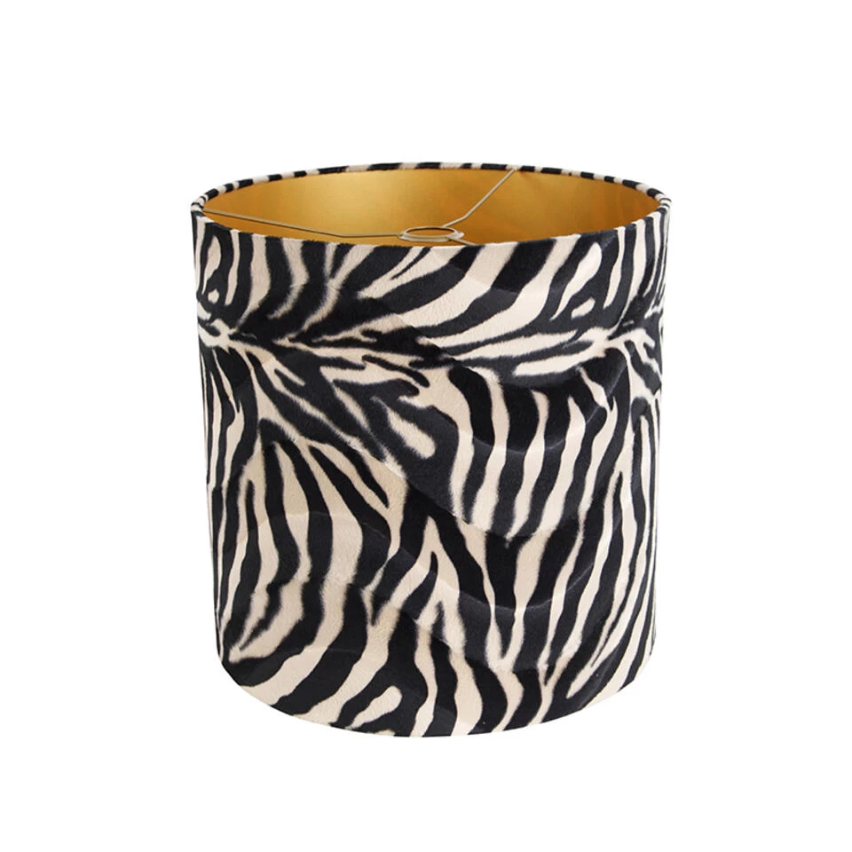 QAZQA Velours Lampenkap Zebra Dessin 40/40/40 Gouden Binnenkant - Afbeelding 2