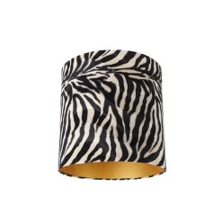QAZQA Velours Lampenkap Zebra Dessin 40/40/40 Gouden Binnenkant