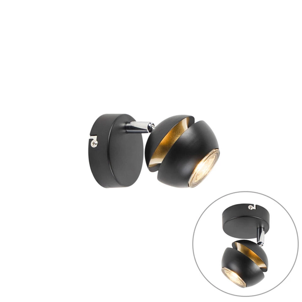 QAZQA Moderne Spot 1-lichts Zwart Met Gouden Binnenkant - Buell Deluxe