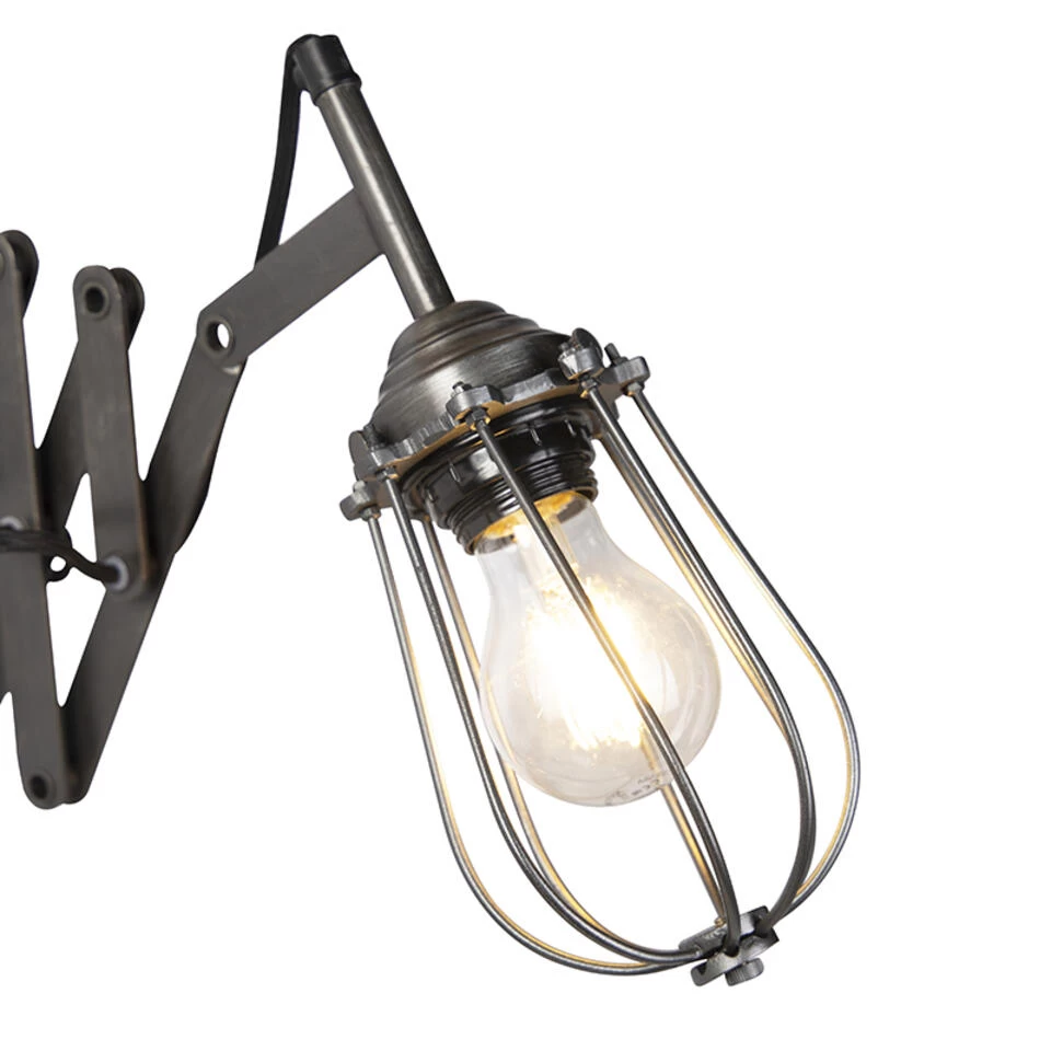 QAZQA Industriële Wandlamp Zwart Verstelbaar - Scissors Cage - Afbeelding 2