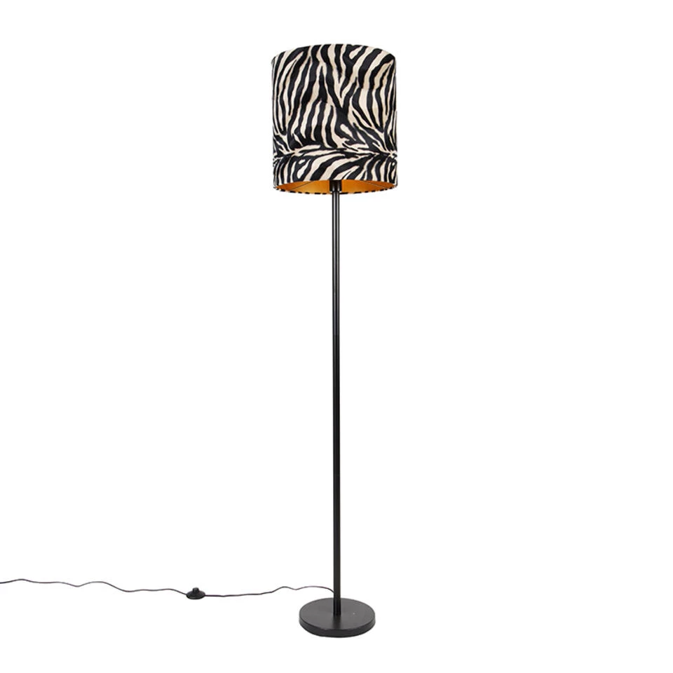 QAZQA Moderne Vloerlamp Zwart Stoffen Kap Zebra 40 Cm - Simplo
