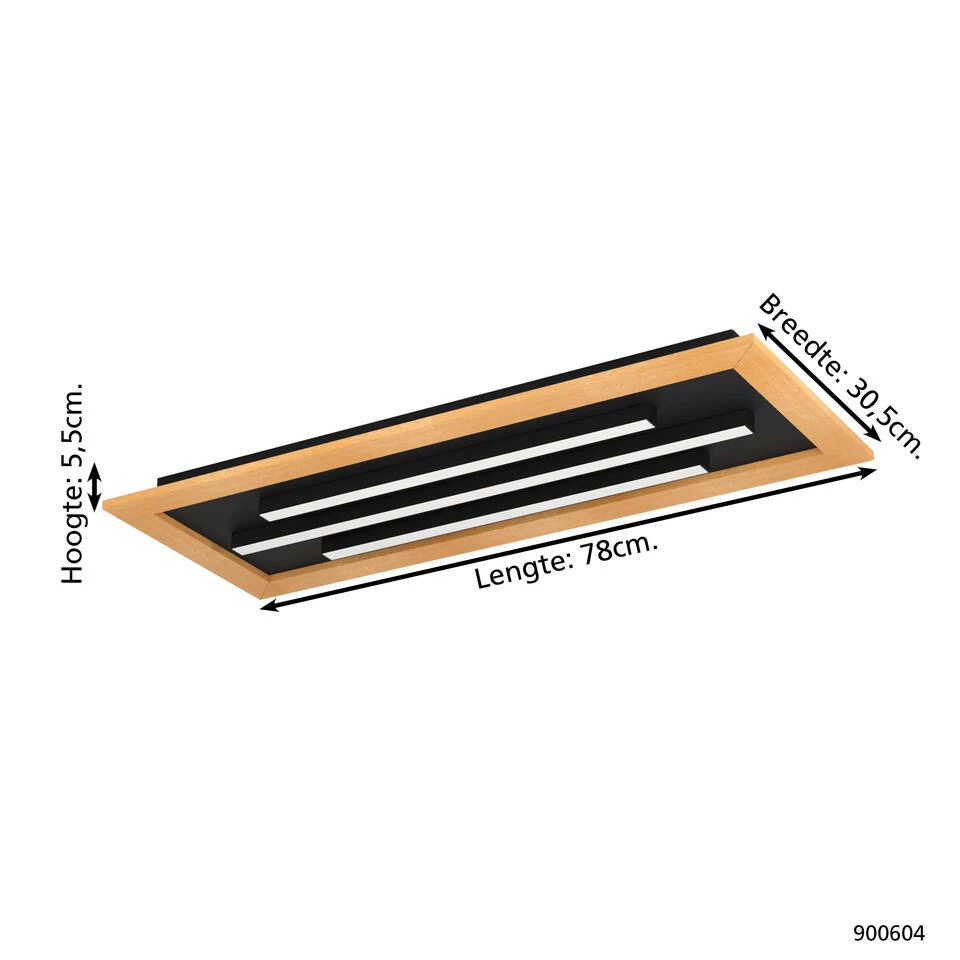 EGLO Tirrenara Plafondlamp - LED - 78 Cm - Zwart/Bruin/Wit - Dimbaar - Afbeelding 2