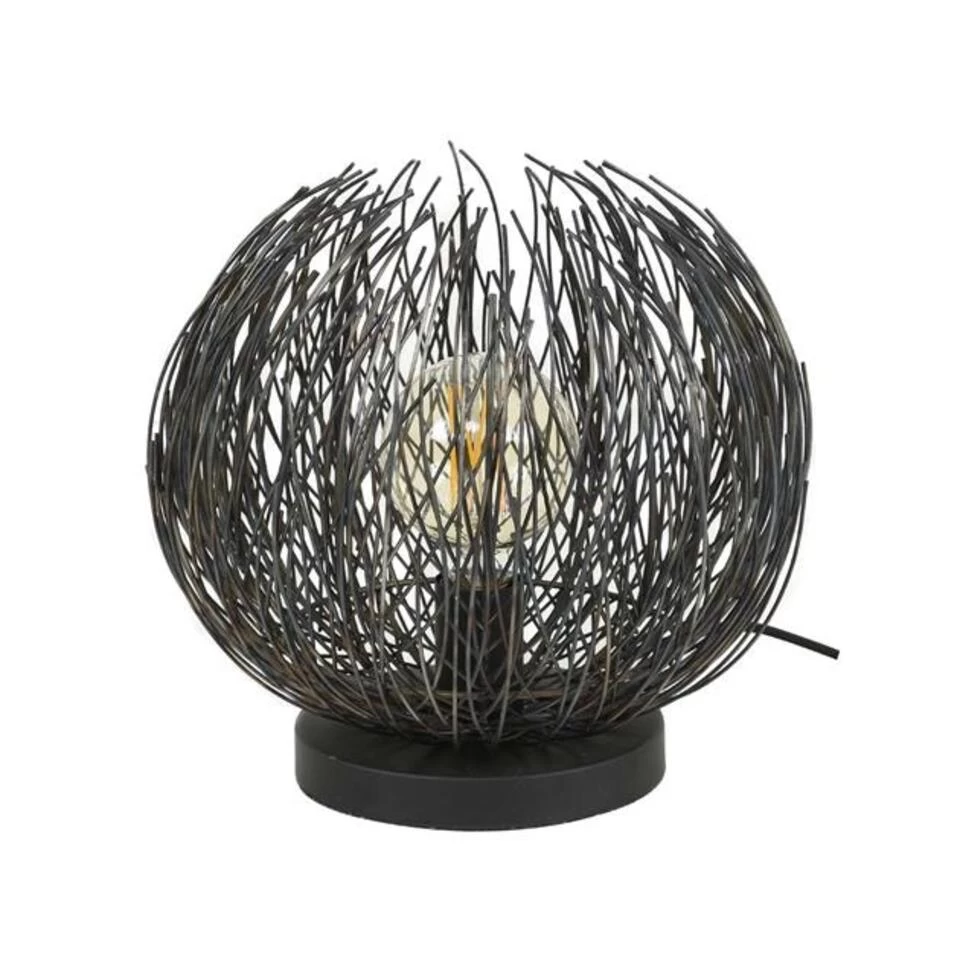 Tafellamp Bernice Metaal Zwart Zilver - 32x32x31 Cm - Metaal - Zwart